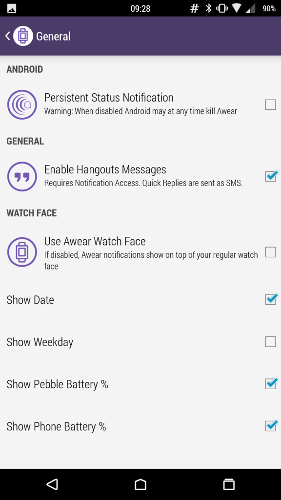 Messaging on Pebble Time - Awear General Settings